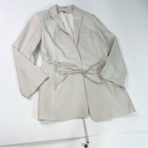 Lattelier Blazer Jacket Womens Large Cream Solid Long-Sleeve Wrap Front NWT